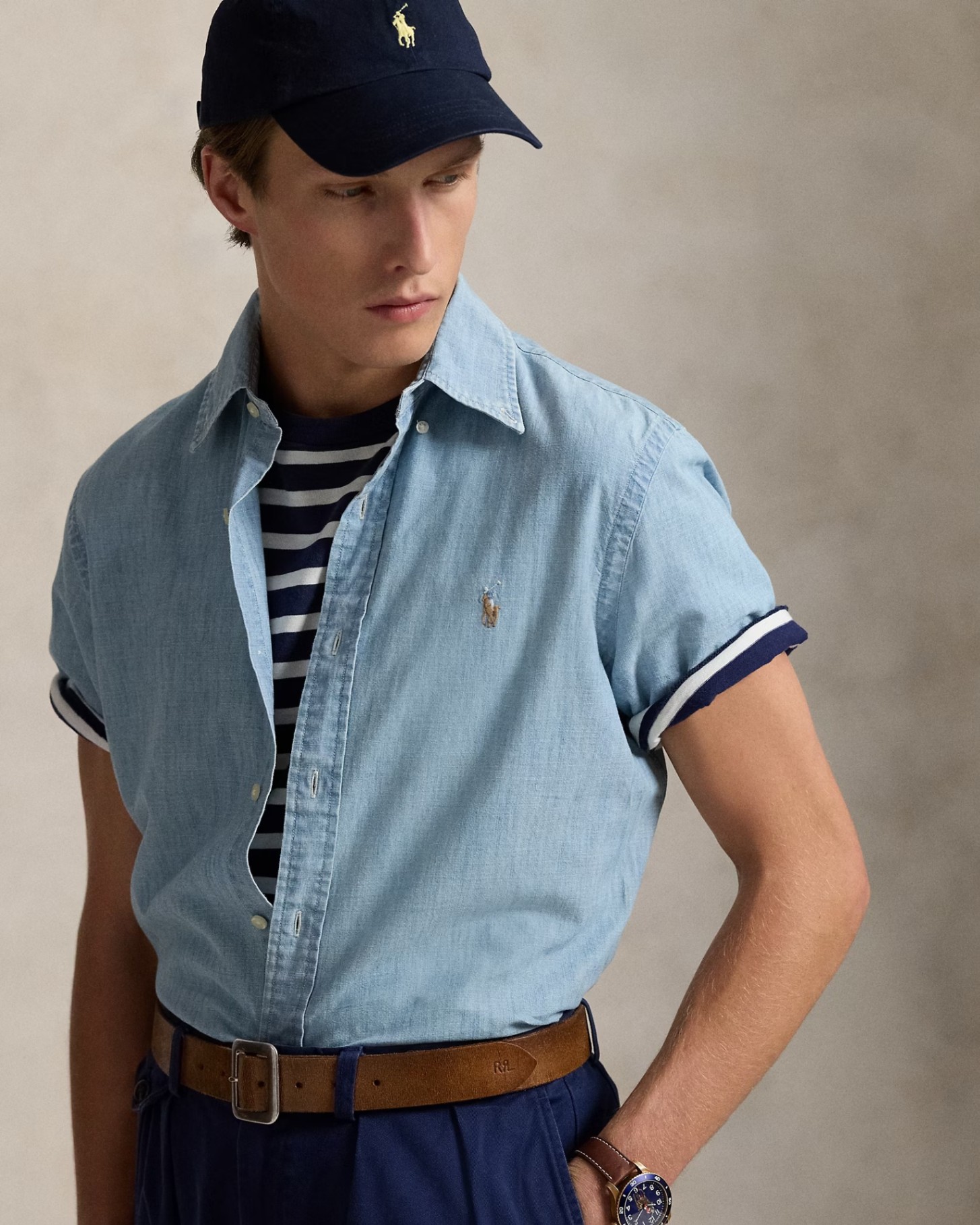 Áo sơ mi cộc tay Polo Ralph Lauren denim S0116