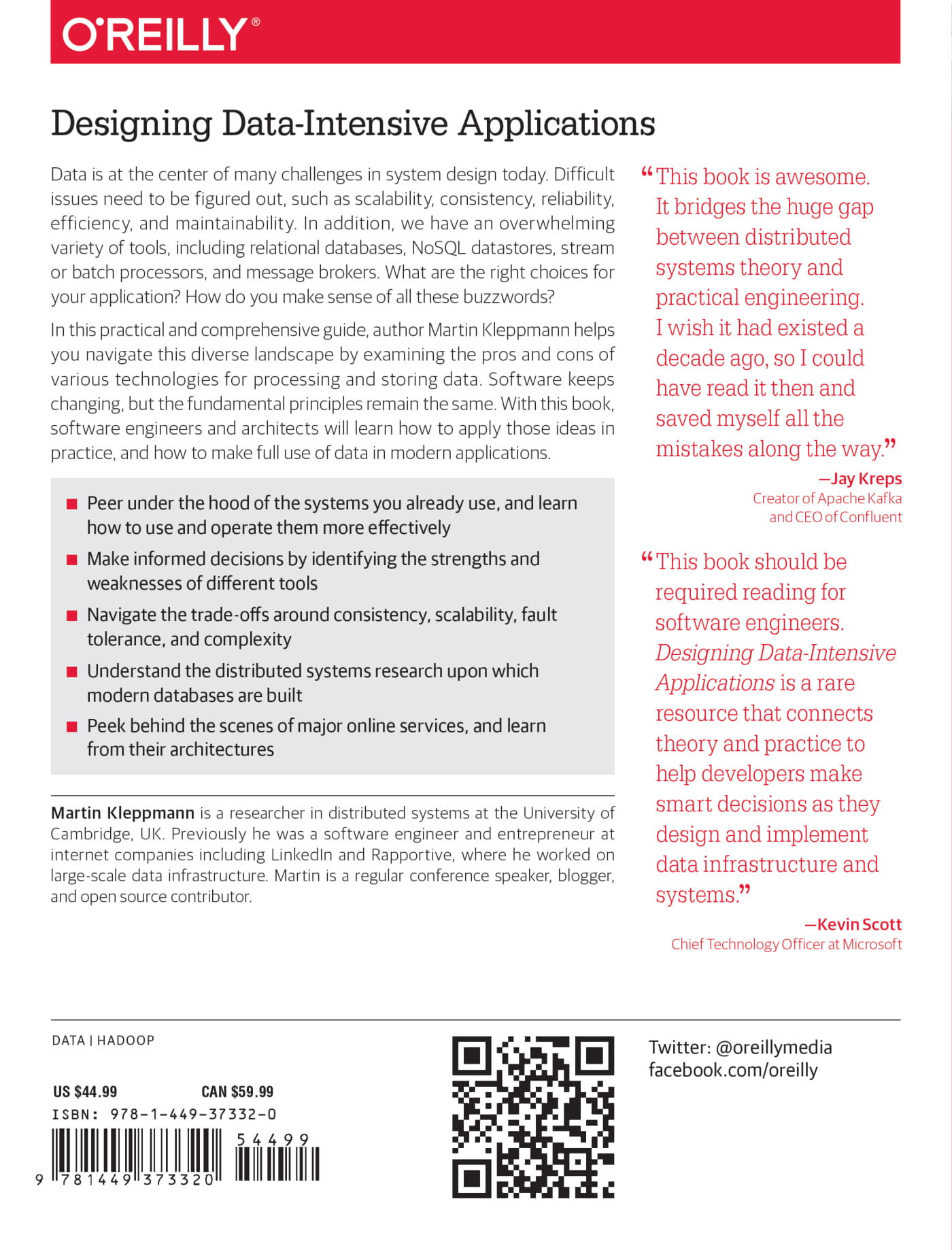 Designing Data-Intensive Applications: The Big Ideas Behind Reliable, Scalable, and Maintainable Systems 1st edition/ 2017/ O’Reilly Media