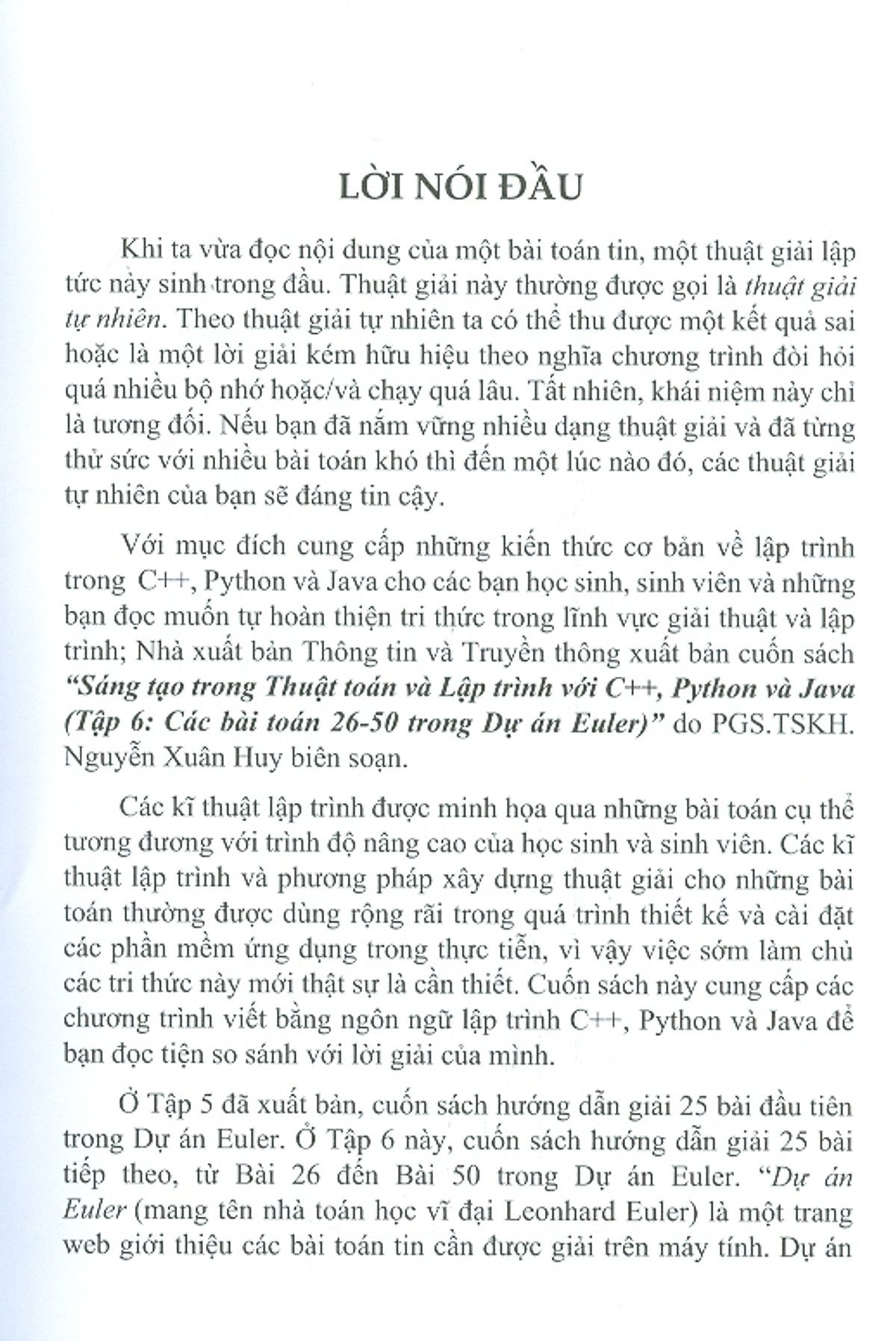 Sáng Tạo Trong Thuật Toán Và Lập Trình Với C++, Python Và Java, Tập 6: Các Bài Toán 26-50 Trong Dự Án Euler - Nguyễn Xuân Huy