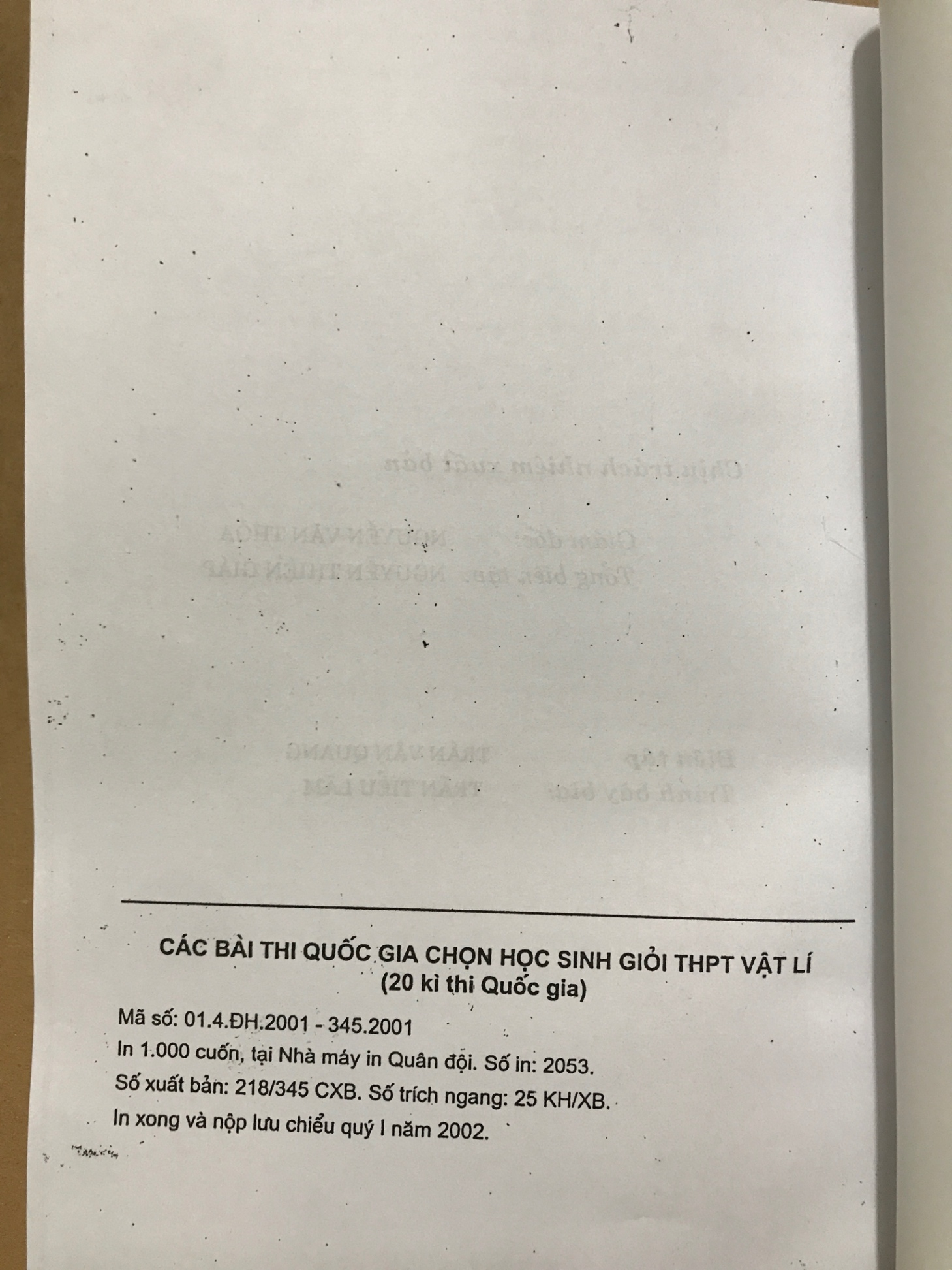 Các bài thi quốc gia chọn học sinh giỏi THPT Vật lí (1981-2001) - Dương Trọng Bái