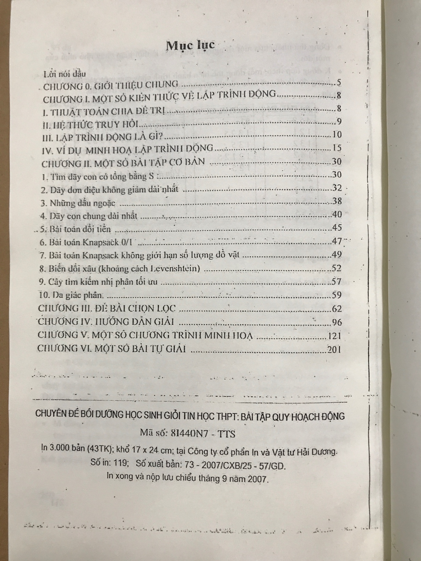 Chuyên đề bồi dưỡng học sinh giỏi tin học trung học phổ thông Bài tập quy hoạch động Trần Đỗ Hùng Đỗ Đức Đông Lê Sĩ Quang NXB GD