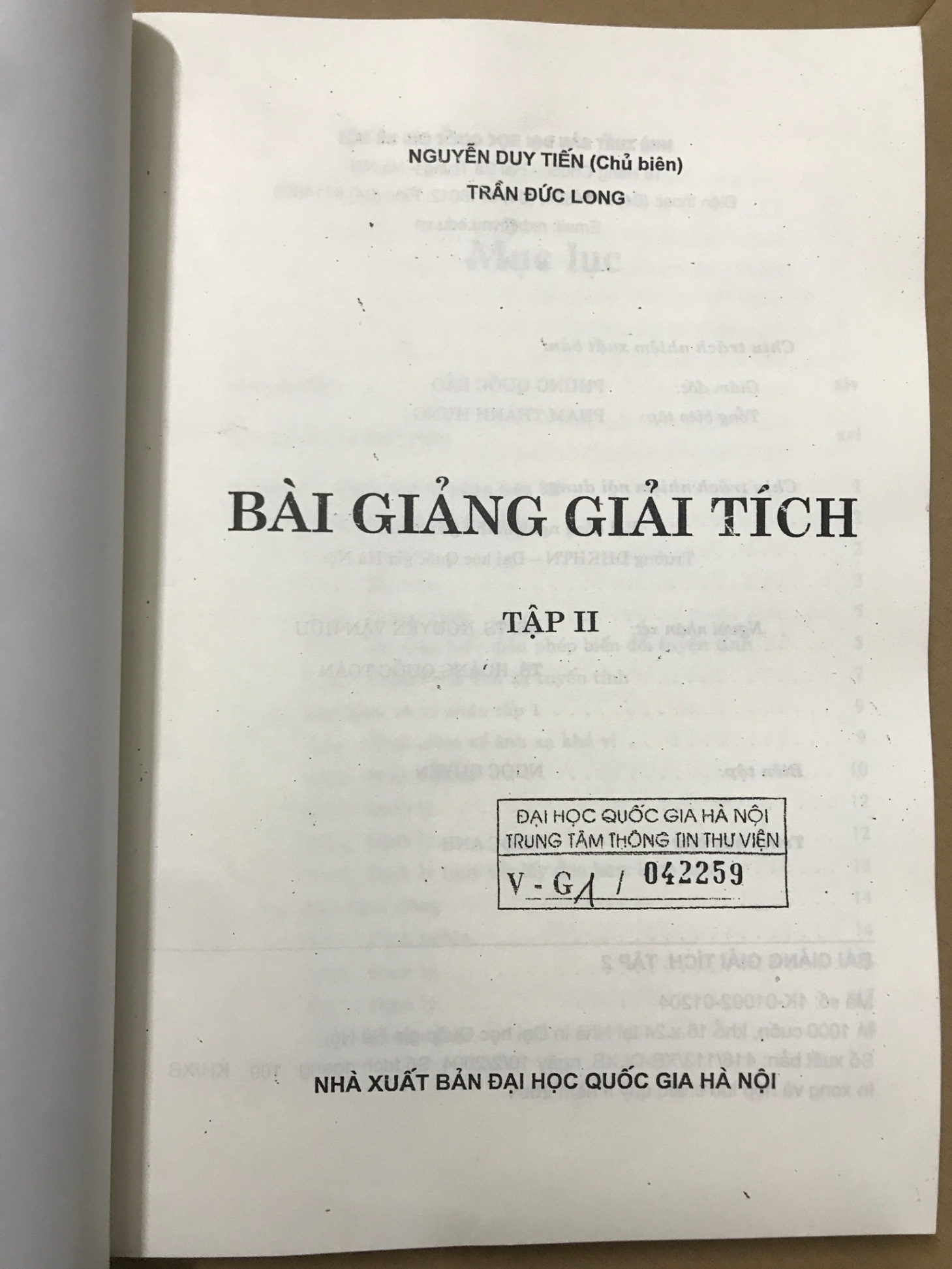 Bài giảng Giải Tích tập II - Nguyễn Duy Tiến chủ biên
