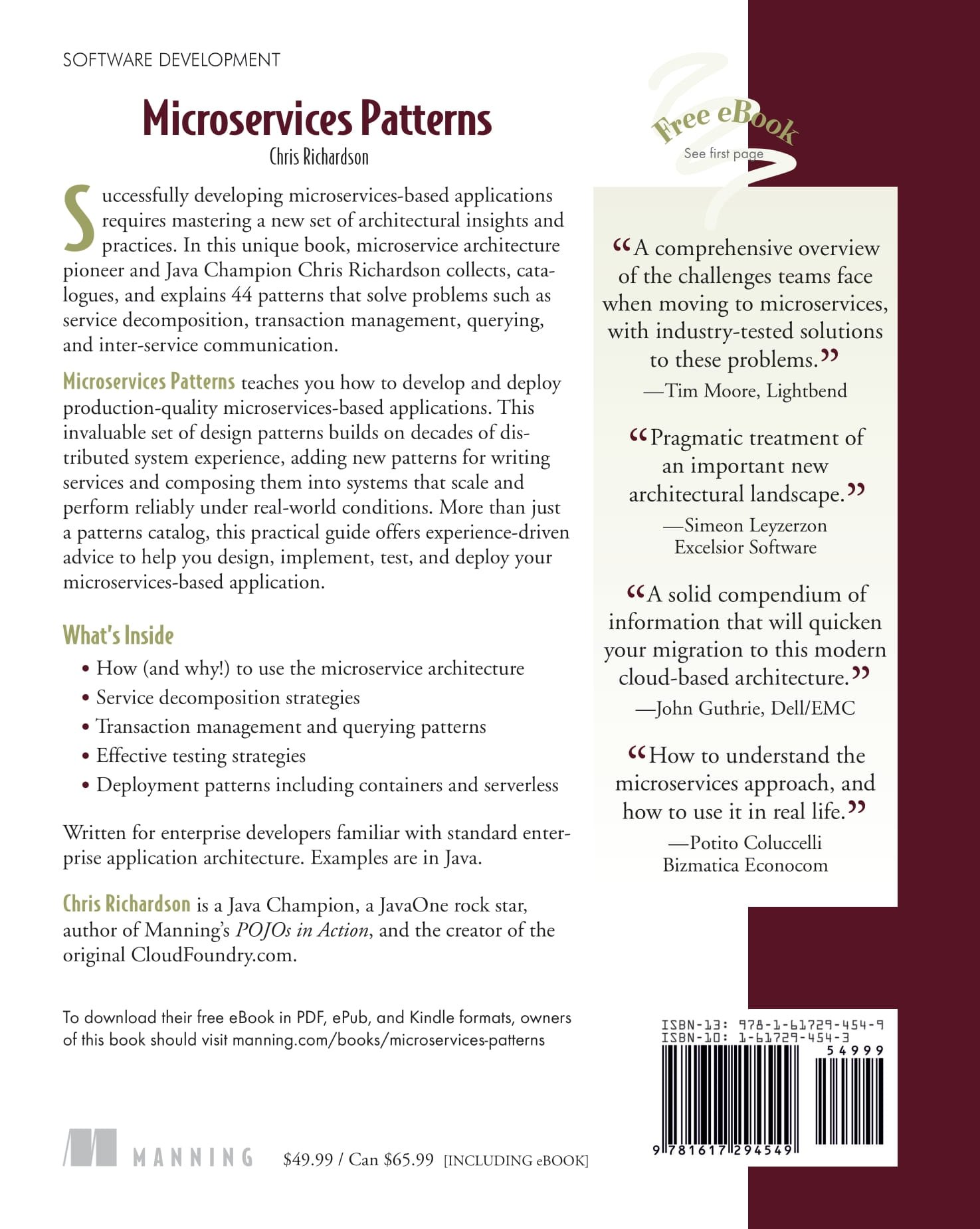 Microservices Patterns: With examples in Java First Edition by Chris Richardson