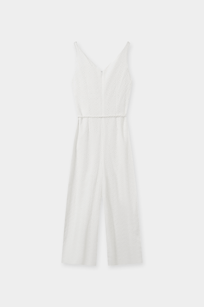 Jumpsuit vải thêu phối dây tết
