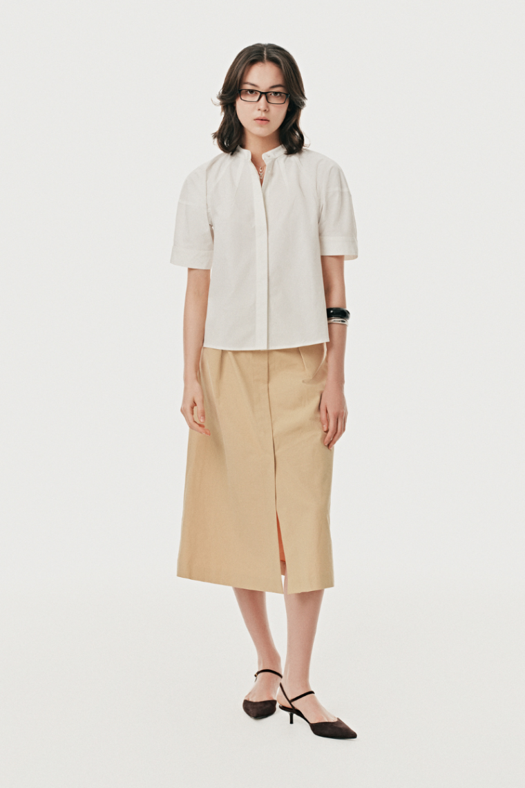 Áo sơ mi cổ tàu tay phồng