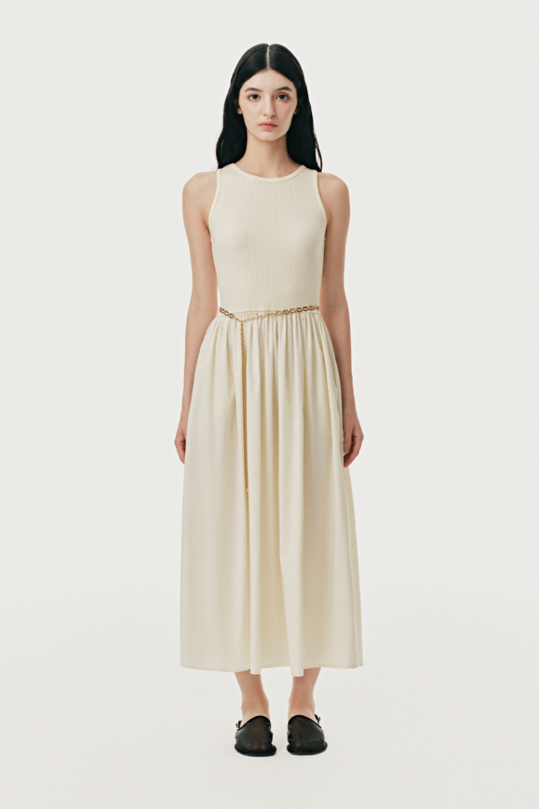 Đầm dài dệt kim phối tùng xoè A