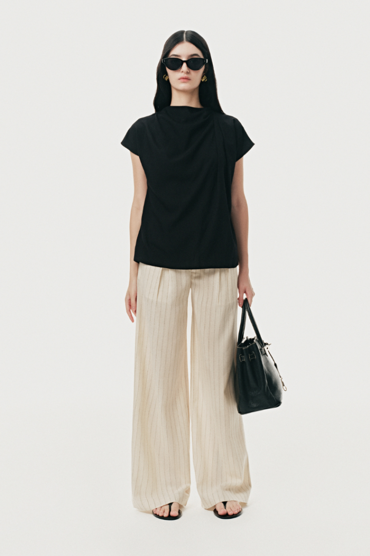 Áo kiểu vai chờm xếp nếp cổ