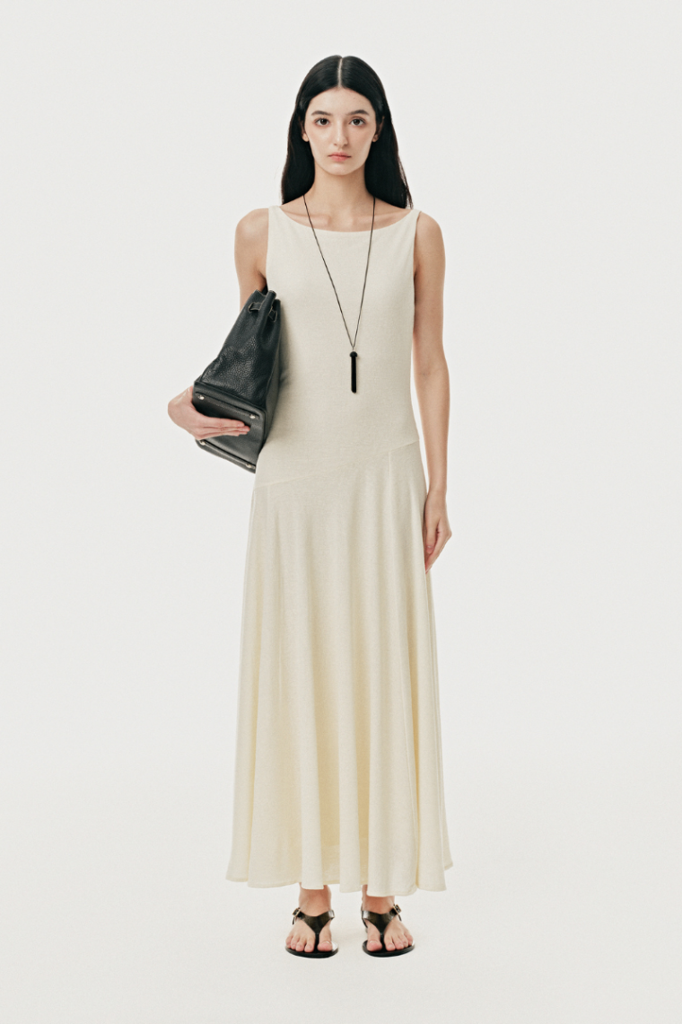 Đầm dài hai dây dáng chiết eo mặt dệt lỗ