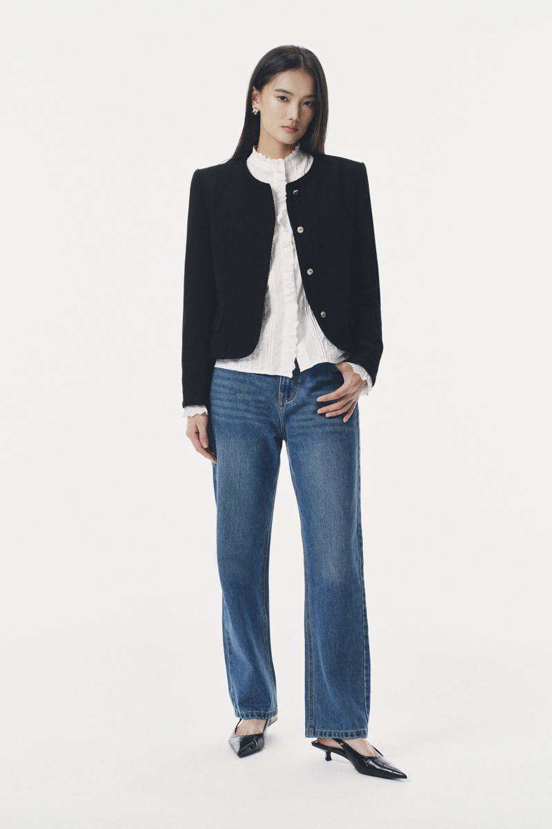 Áo khoác dài tay phối dây viền đồng màu