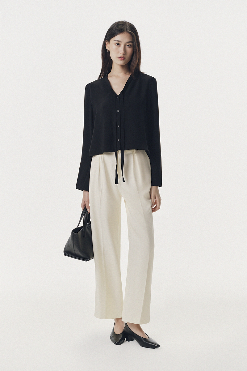 Áo kiểu dài tay buộc dây dáng ngắn