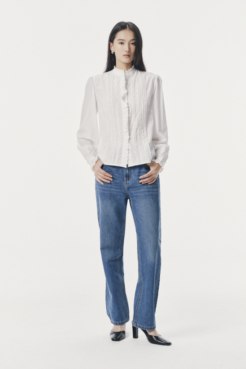 Áo kiểu dài tay phối viền ren