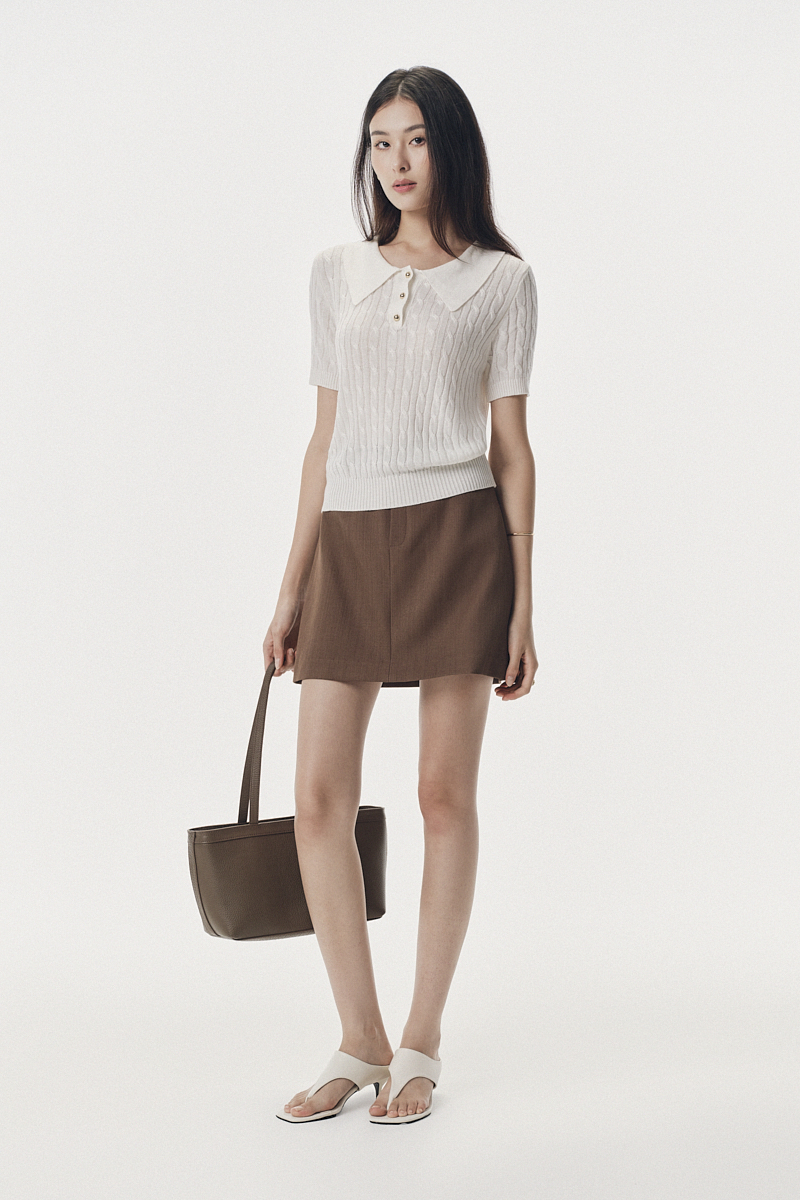 Áo len vặn thừng ngắn tay cổ polo