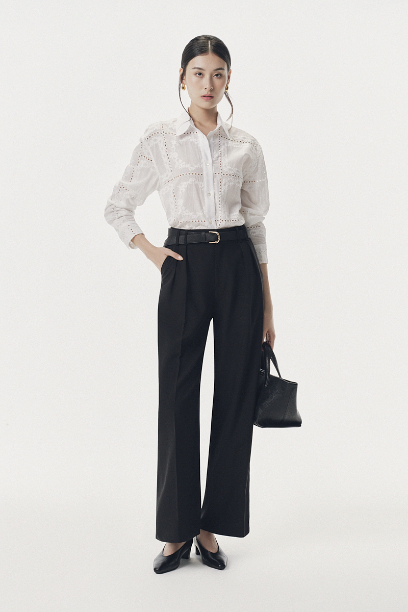 Áo sơ mi dáng rộng bề mặt thêu hoa