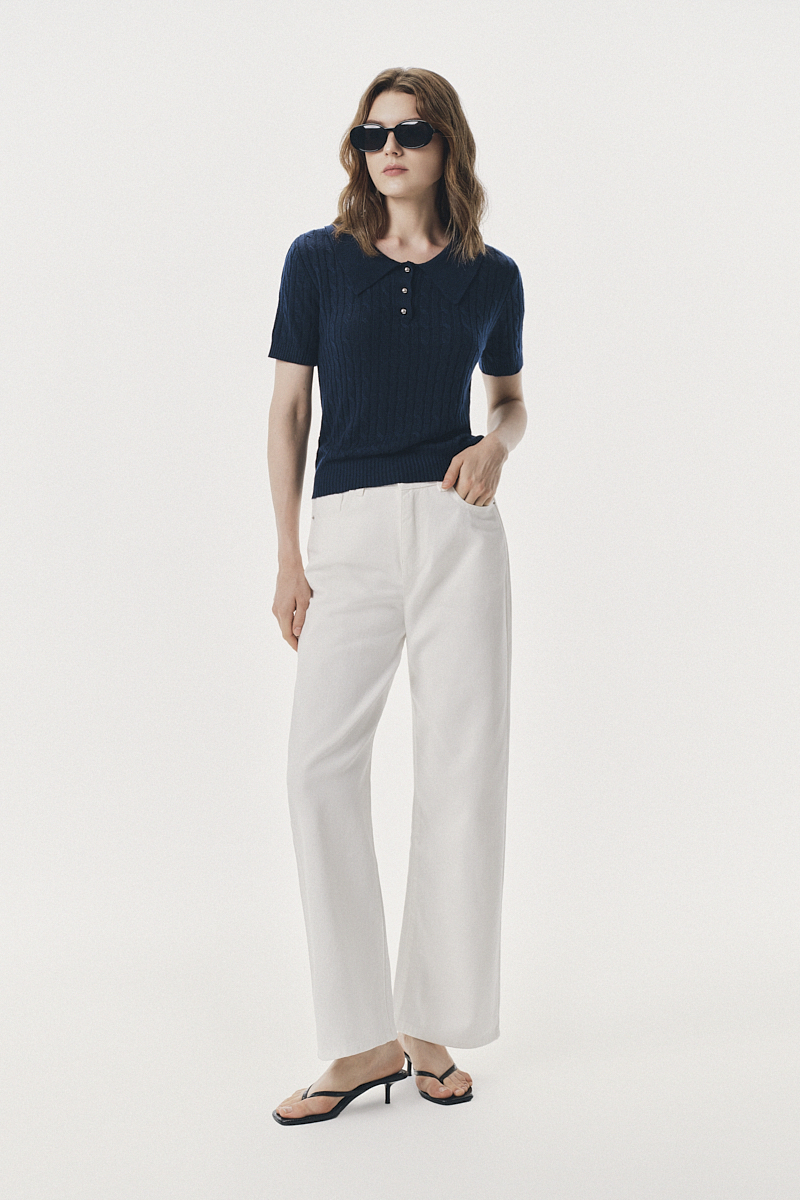 Quần bò dáng ống đứng cạp vừa