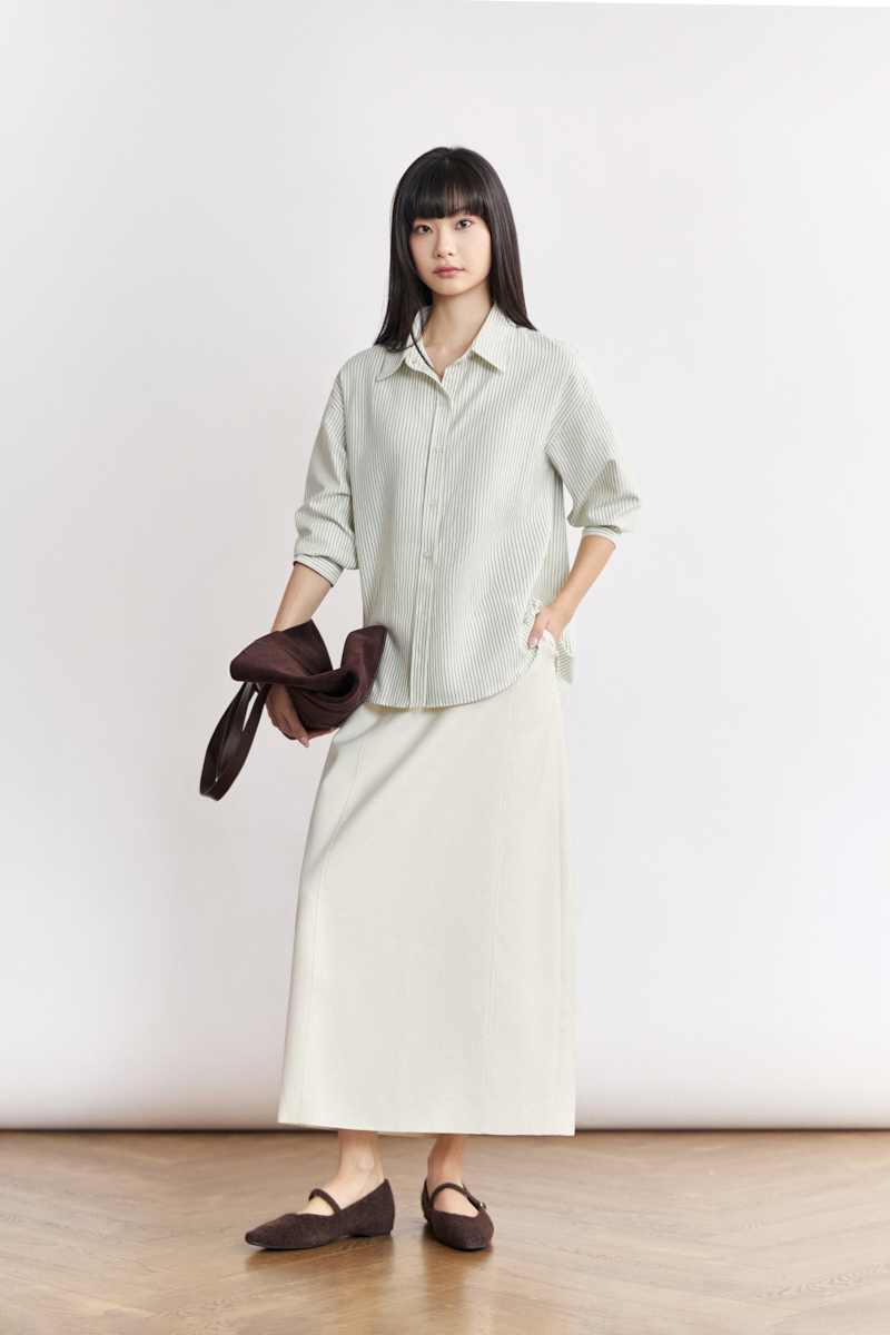The Basic Oversize Shirt - Kẻ sọc be xanh lá