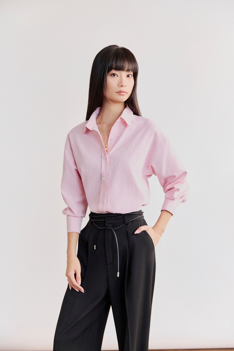 The Basic Oversize Shirt - Kẻ sọc hồng trắng