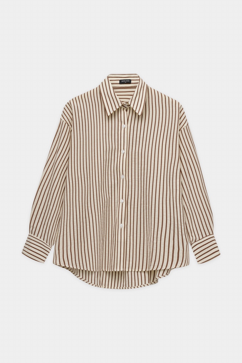 The Basic Oversize Shirt - Kẻ sọc nâu nền be