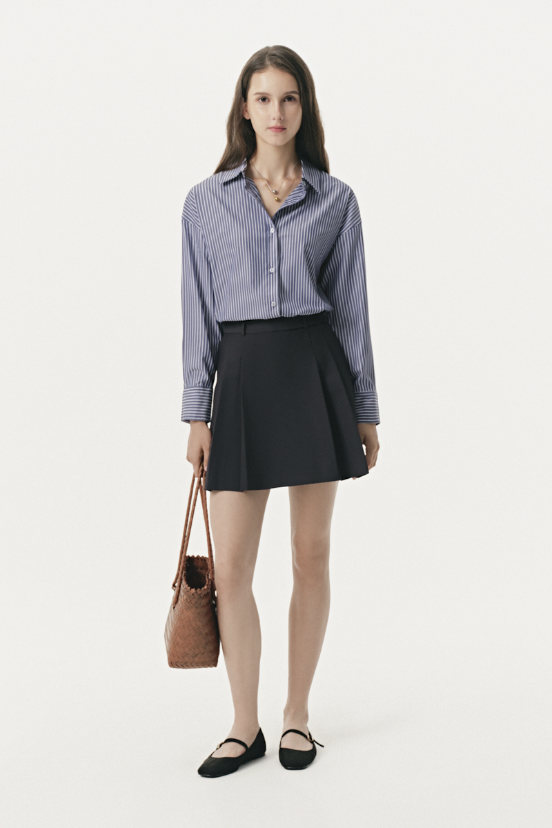 The Basic Oversize Shirt - Kẻ sọc navy đậm