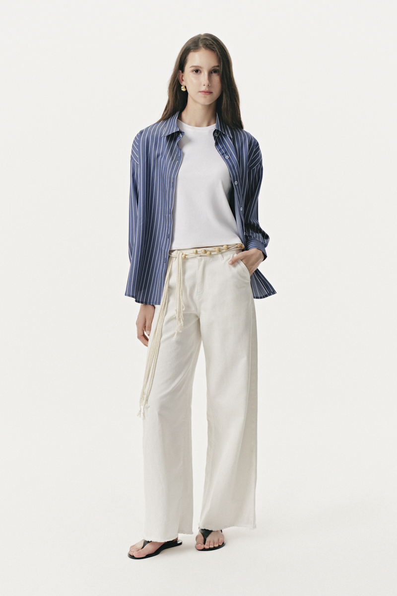 The Basic Oversize Shirt - Kẻ sọc navy to