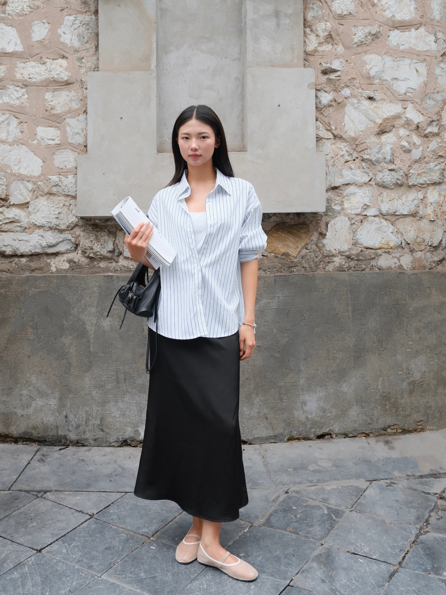 The Basic Oversize Shirt - Kẻ sọc trắng to navy