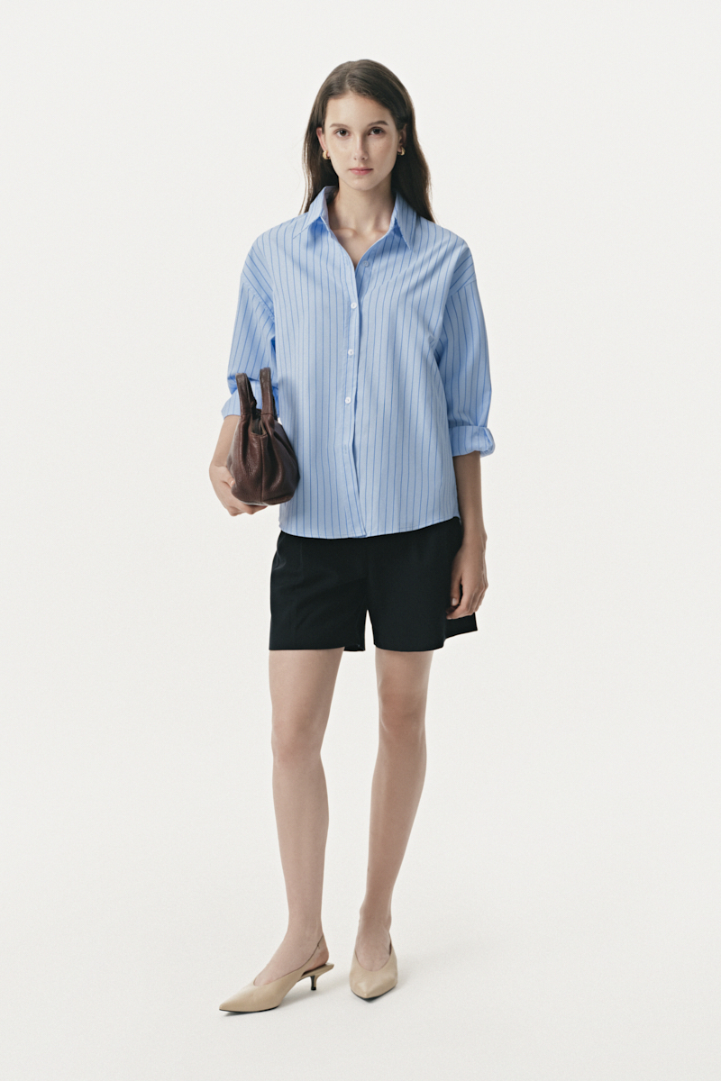 The Basic Oversize Shirt - Kẻ sọc xanh da trời
