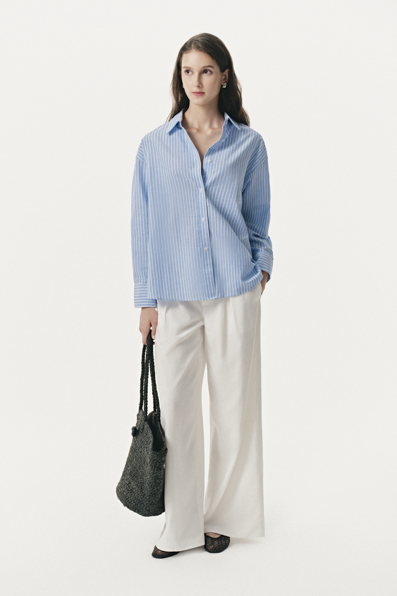 The Basic Oversize Shirt - Kẻ sọc xanh da trời to