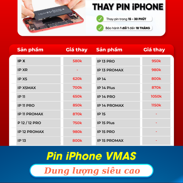 Pin iPhone hãng VMAS dung lượng CAO