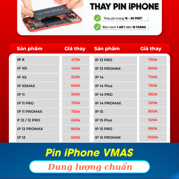 Pin iPhone hãng VMAS dung lượng CHUẨN