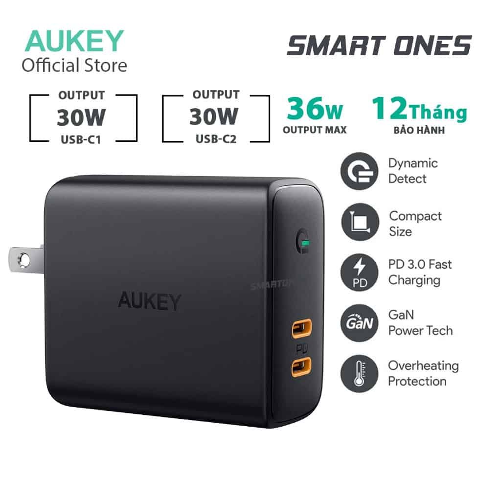 Củ sạc Aukey (2 cổng C+C) công suất 36W