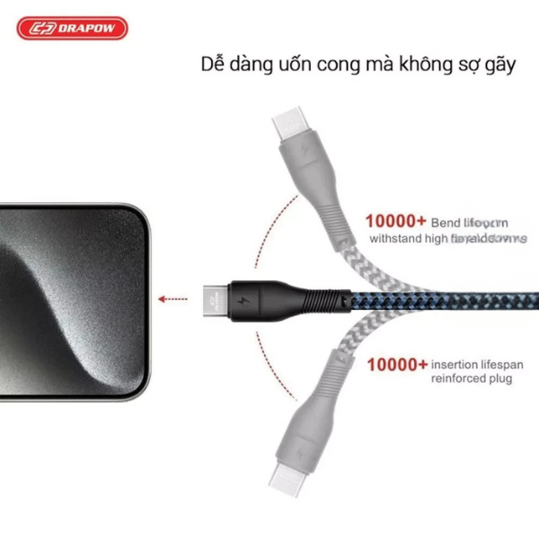 Cáp sạc dây dù ( C - C ) 60W , dài 3m , Drapow CZ14