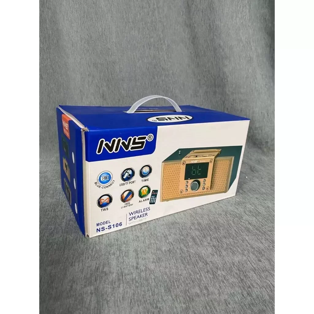 Loa bluetooth kiêm đồng hồ để bàn hãng NNS S106- Vỏ vân gỗ có FM