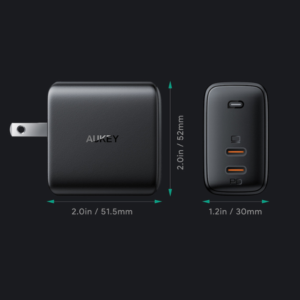 Củ Sạc Nhanh Aukey 2 Cổng 63W Omnia
