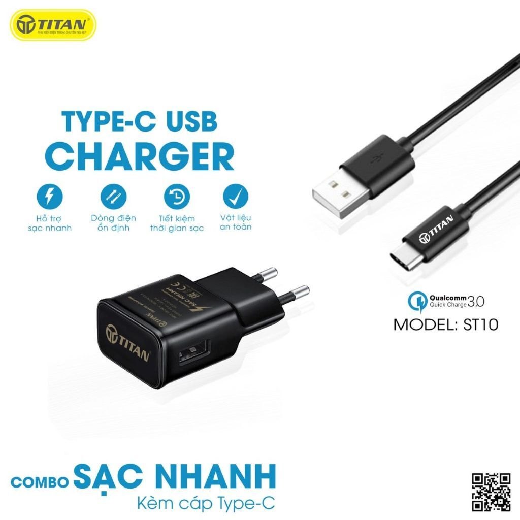 Bộ sạc nhanh kèm cáp Type-C - Titan ST10 