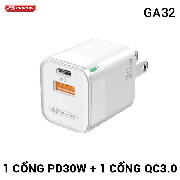 Củ sạc Drapow 30W GA32 - 2 cổng sạc nhanh