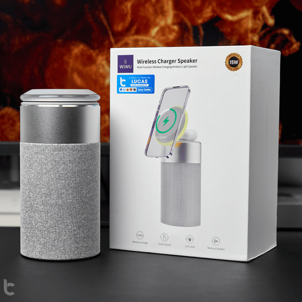 Loa Bluetooth WIWU Kiêm Sạc Không Dây 15W / Đèn Ngủ Cảm Ứng 