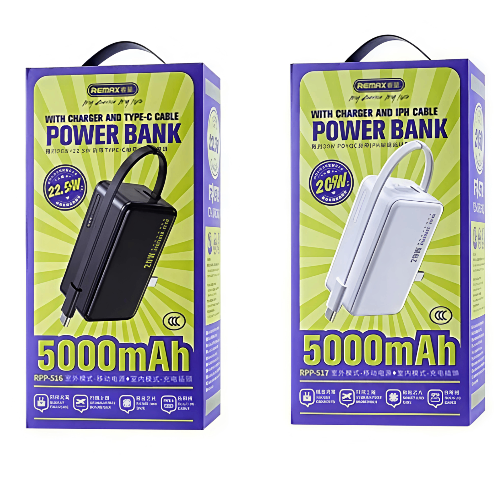 Sạc dự phòng REMAX 5000mAh tích hợp củ sạc nhanh 22.5w – liền cáp