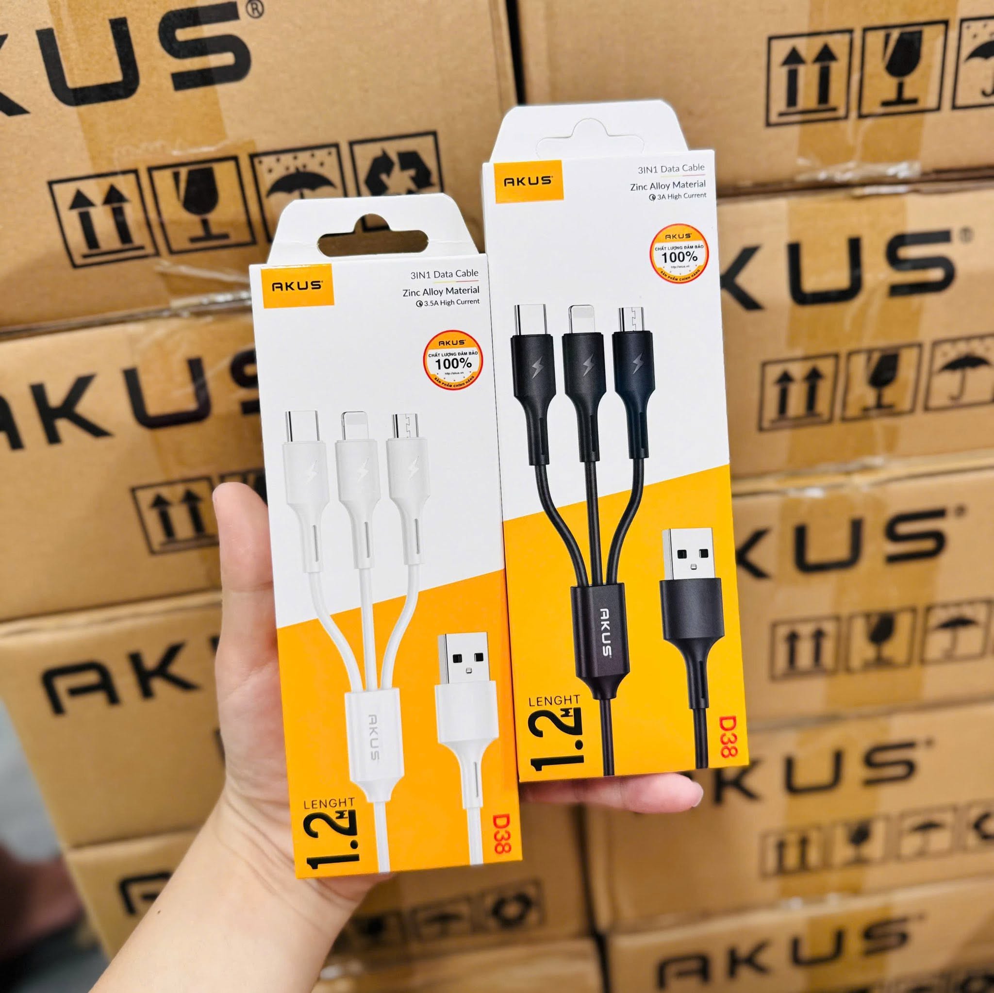 Dây cáp sạc nhanh 3 đầu ( 3 IN 1 ) AKUS-D38 
