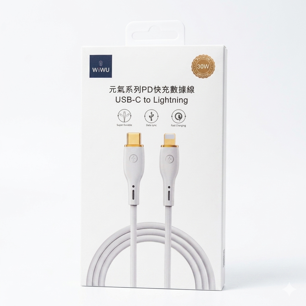 Cáp sạc nhanh Wiwu Vigor C to L 30W dài 2m.