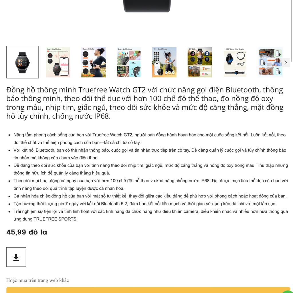 Đồng hồ thông minh TRUEFREE GT2 hàng (Amazon Mỹ)