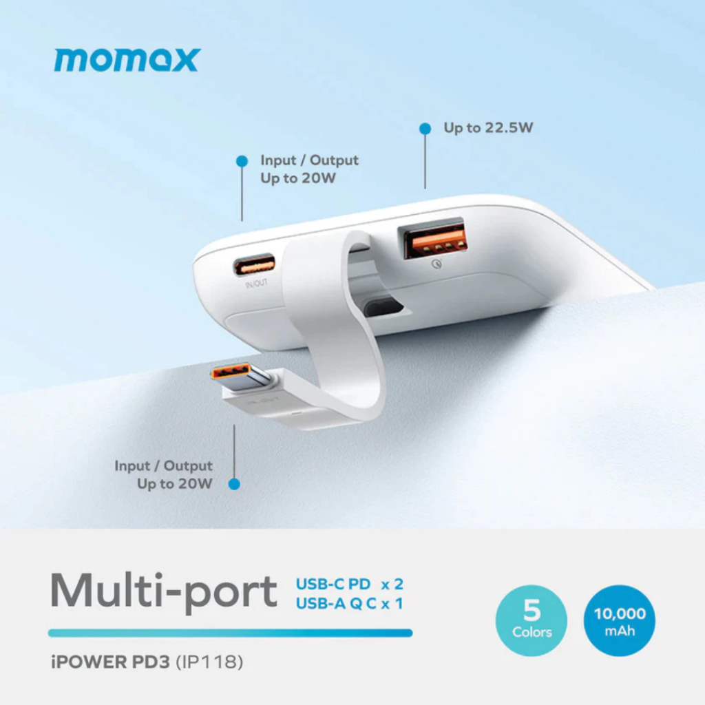 Sạc dự phòng Momax iPower PD3 10.000mAh kèm cáp Lighning MFI