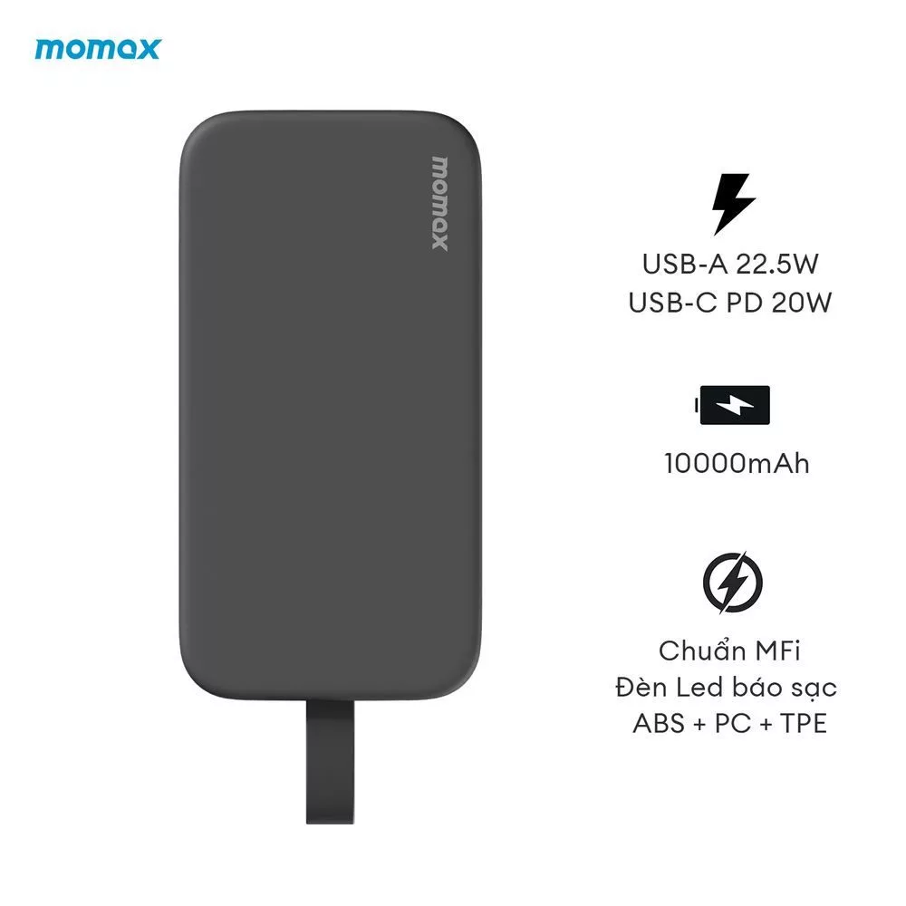 Sạc dự phòng Momax iPower PD3 10.000mAh kèm cáp Lighning MFI