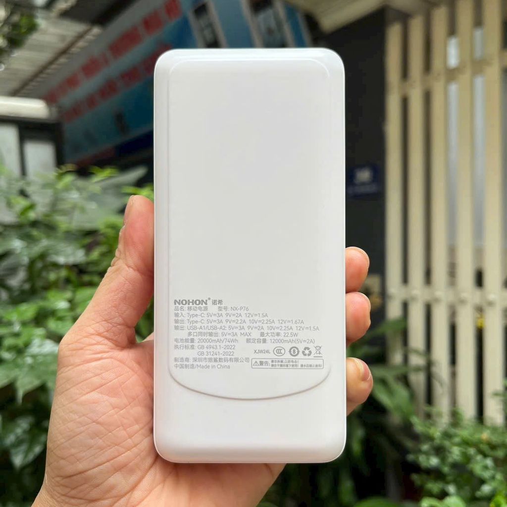 Sạc dự phòng NOHON 20.000mAh – Sạc nhanh 22.5W PD3.0 QC3.0, màn hình LED