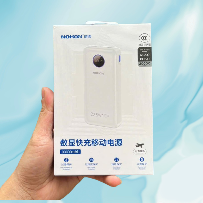 Sạc dự phòng NOHON 20.000mAh – Sạc nhanh 22.5W PD3.0 QC3.0, màn hình LED 