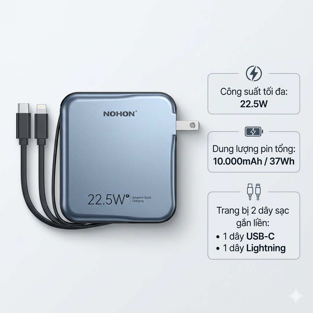 Sạc dự phòng NOHON NX-AC02 (22.5W – 10.000mAh)