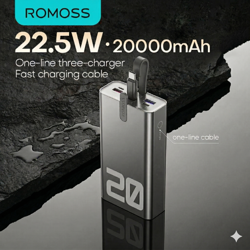 Sạc dự phòng Romoss PEA20A 20000mAh 22.5W với cáp tích hợp