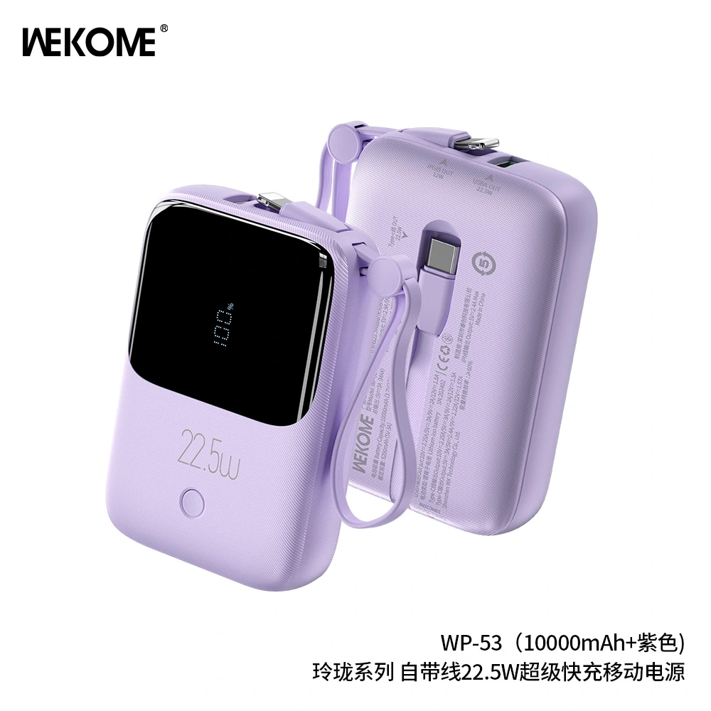 Sạc dự phòng WEKOME WP-53 10000mAh PD 20W, Kèm 2 cáp sạc, Có 3C, Cell Pin Li-ion 21700