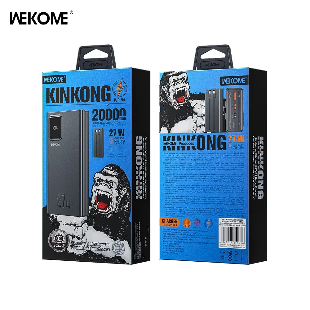 Sạc dự phòng WEKOME WP-94 20000mah 27W, kèm 2 dây