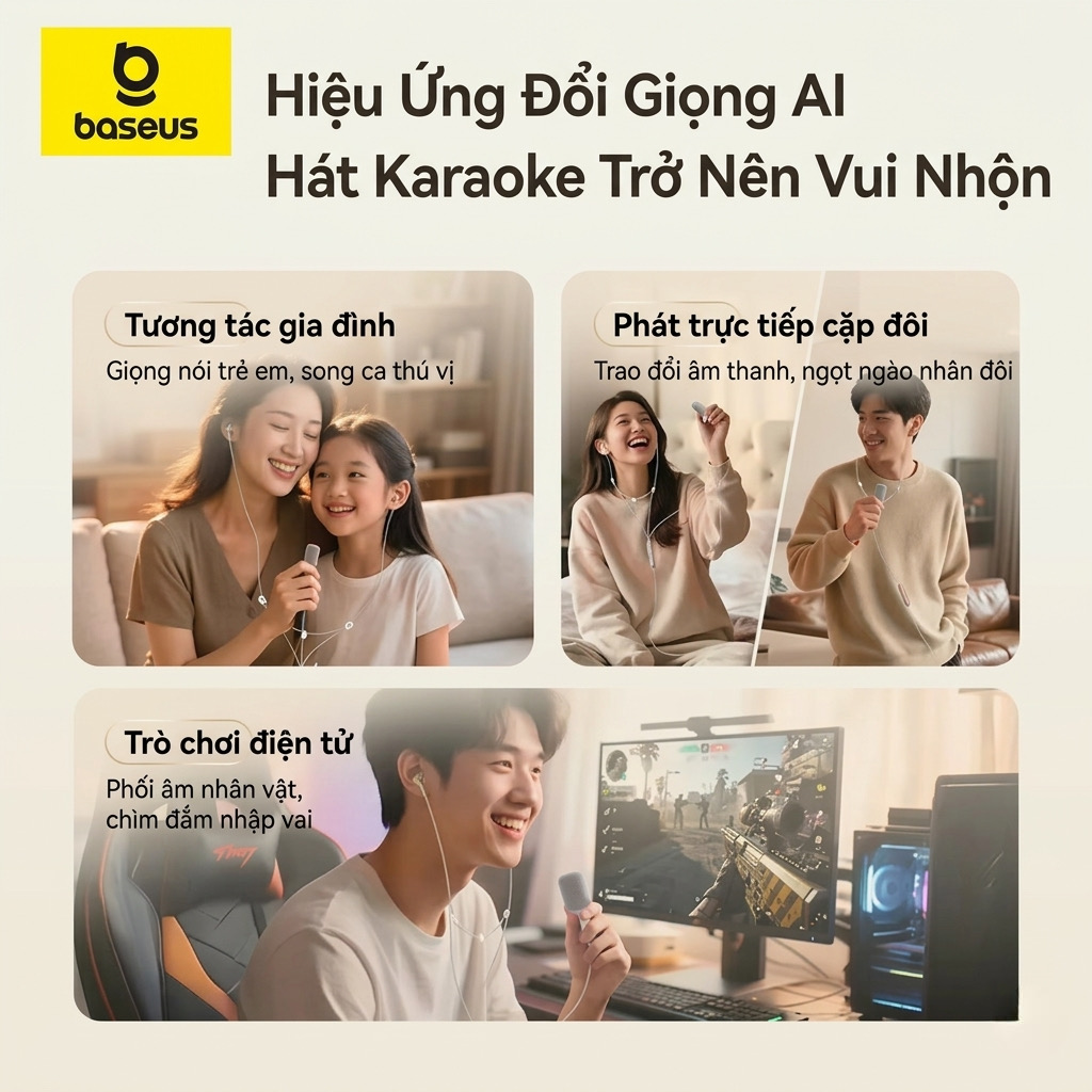 Tai nghe dây chân Type C BASEUS ANCOK - K1, có Mic thu âm, hát karaoke online