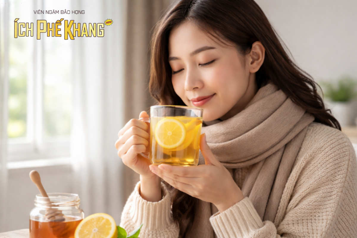 1 thìa mật ong nguyên chất với nước ấm và vài giọt cốt chanh giúp bao phủ niêm mạc họng