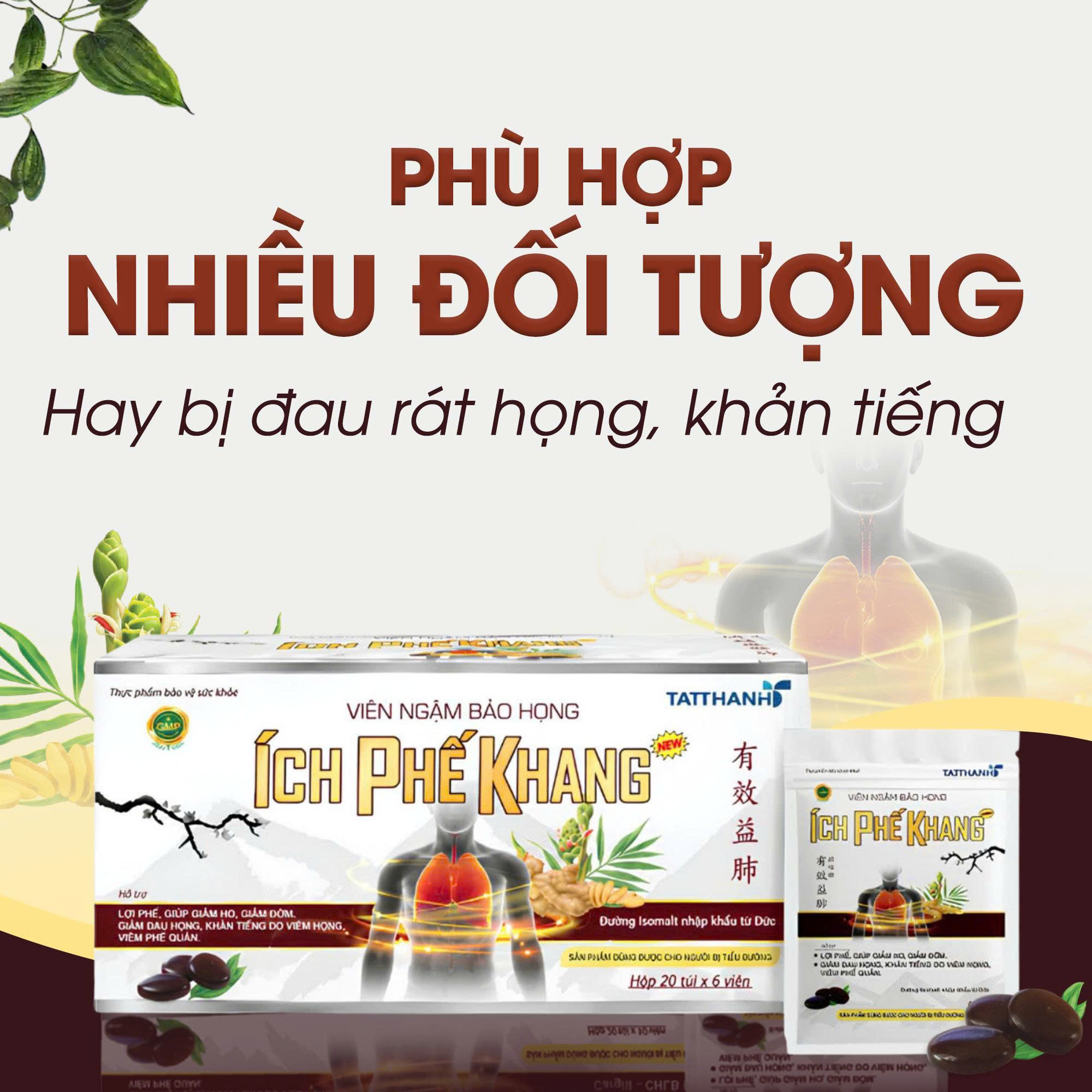 Viên ngậm bảo họng Ích Phế Khang New (1 hộp 20 túi)
